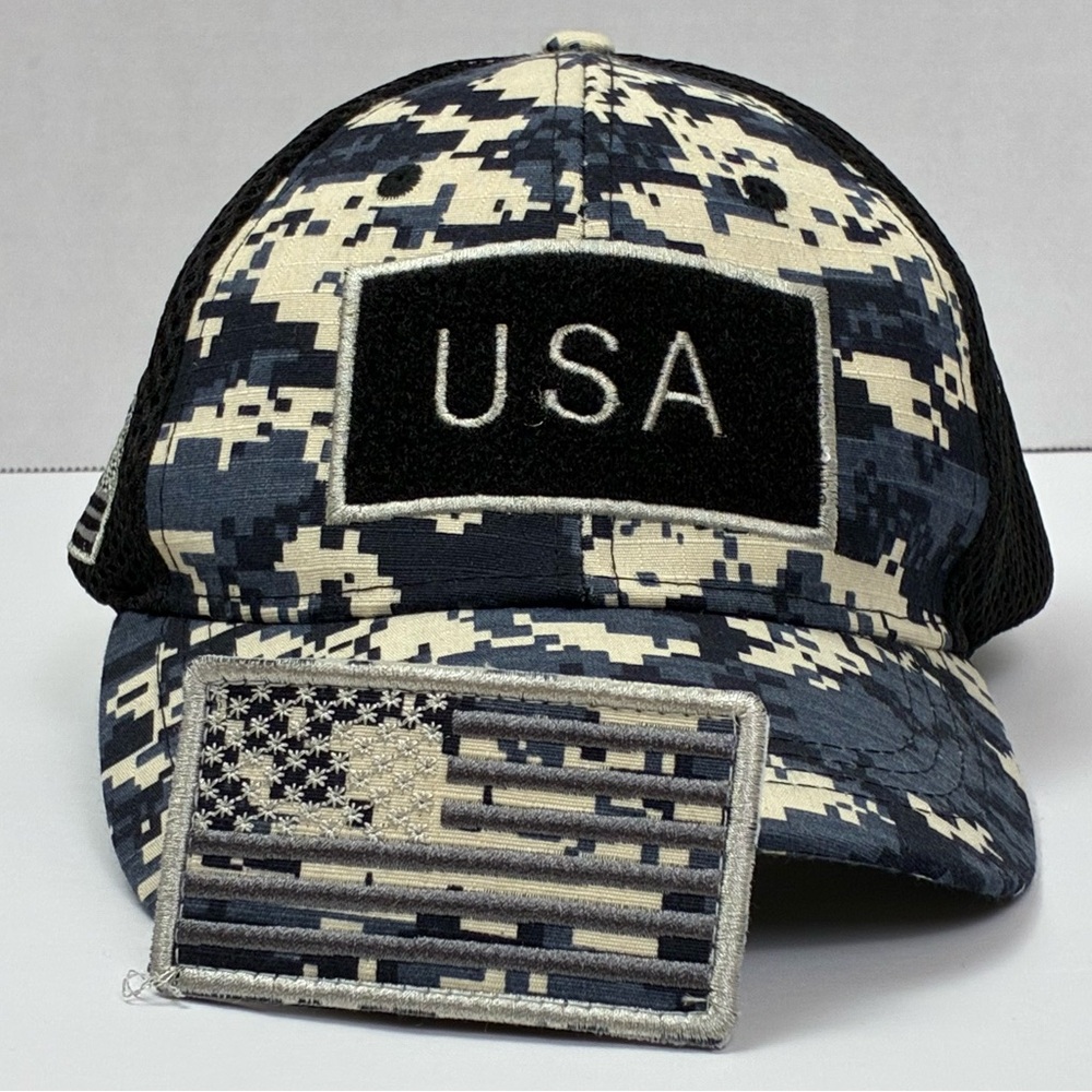Digital Camouflage American Flag Patch Mesh Trucker Hat Adjustable Strap USA